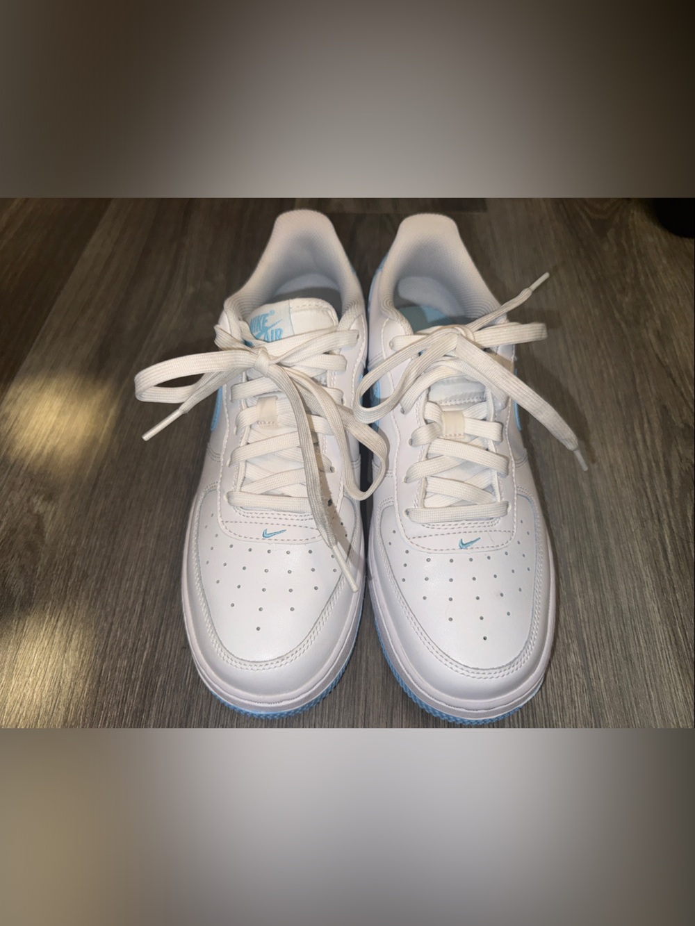 Nike Kids White Sneakers with Light Blue Swoosh - Picture 4 of 4